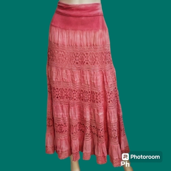 CUTE OPTIONS Barbie Pink Ombre Lace Circle Peasant Gypsy Maxi Skirt - Picture 1 of 8